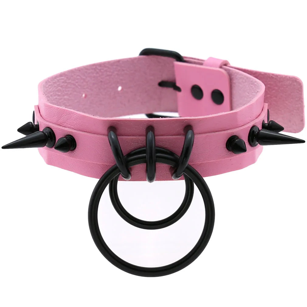 Goth Pink Leather Necklaces Women Punk Black Rivet Spike Collar Chain Neck Strap Gothic Holloween Girls Choker Y2K Body Jewelry