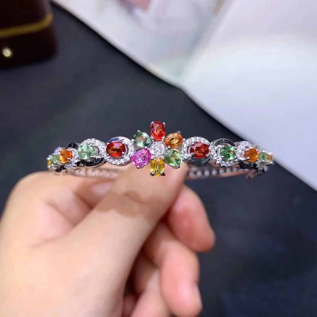 Foydjew New Luxury Rainbow Candy Color Artificial Tourmaline Bracelets Women's Fashion Silver Color Bracelet Bangles For Women