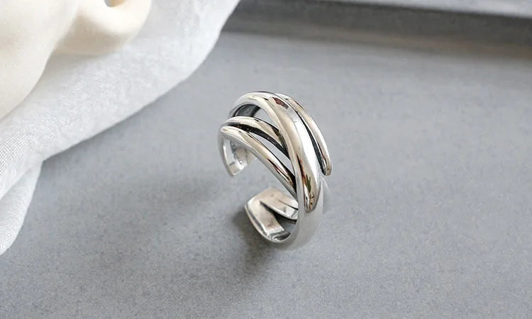 925 Sterling Silver Rings For Women Bohemian Adjustable Geometric Irregular Rings Exaggerated Novelty Jewelry S-R406
