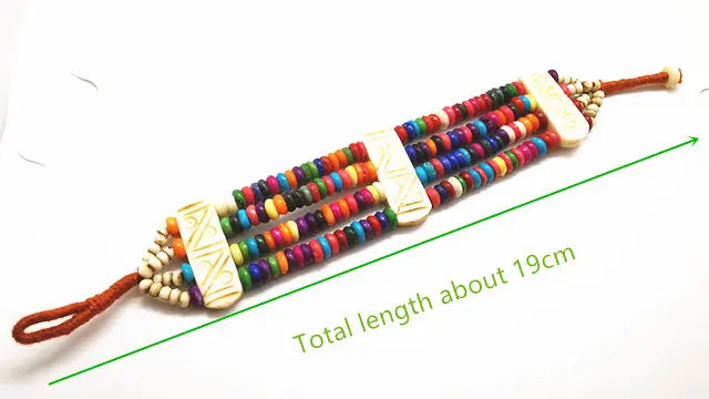 Tibetan Ethnic Bracelets Colorful Rainbow Bone Beaded Bracelet Multi Chains for Girls BB-131