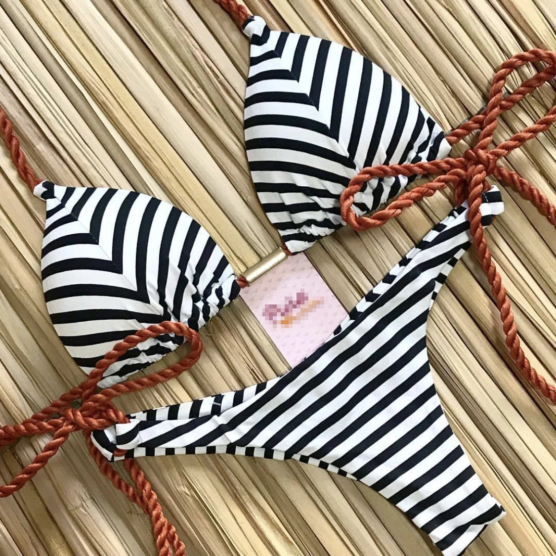 RUOTONGSEPT 2023 Striped Bikini Set Knotted Swimsuit Women Biquinis Beach Sexy Thong Swimwear Bandage Brazilian Mirco Bikinis