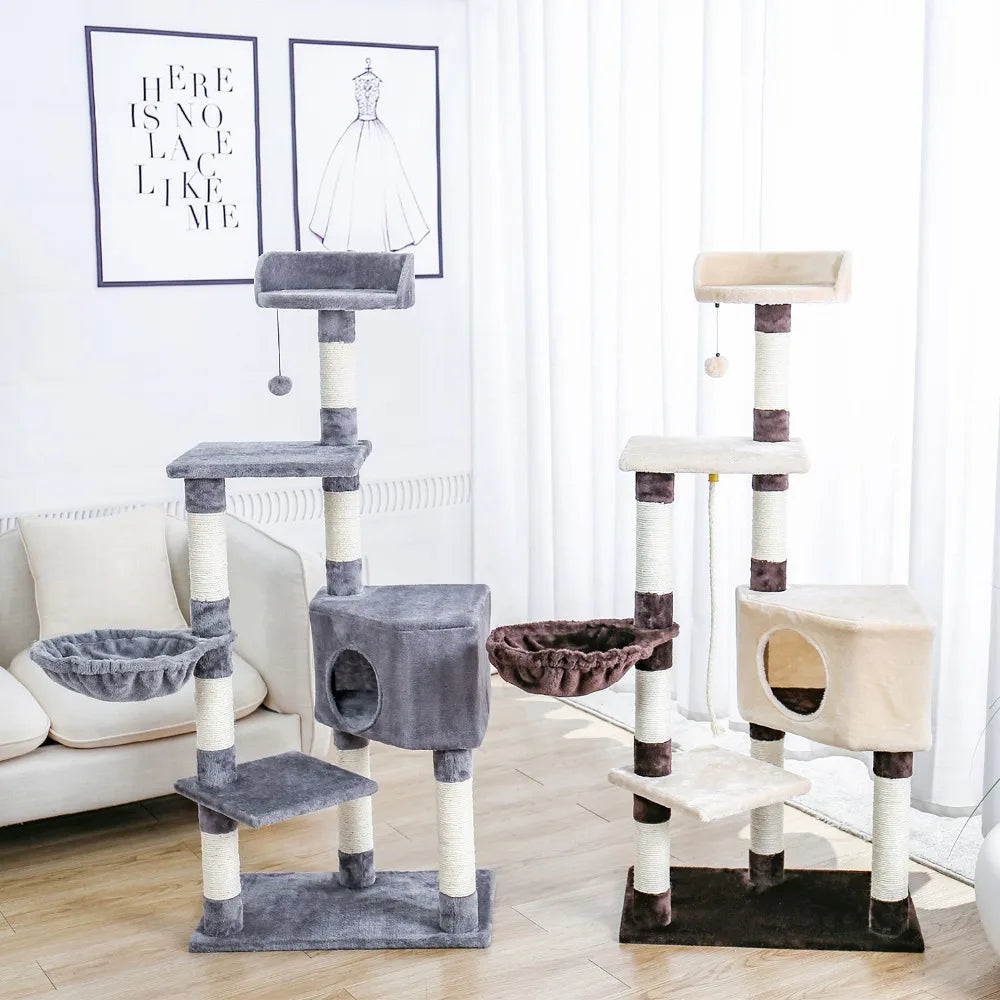 Pet Cat Tree House Condo Perch Entertainment Playground Stable Furniture for Kitten Multi-Level Tower for Large Cat Cozy Hommock