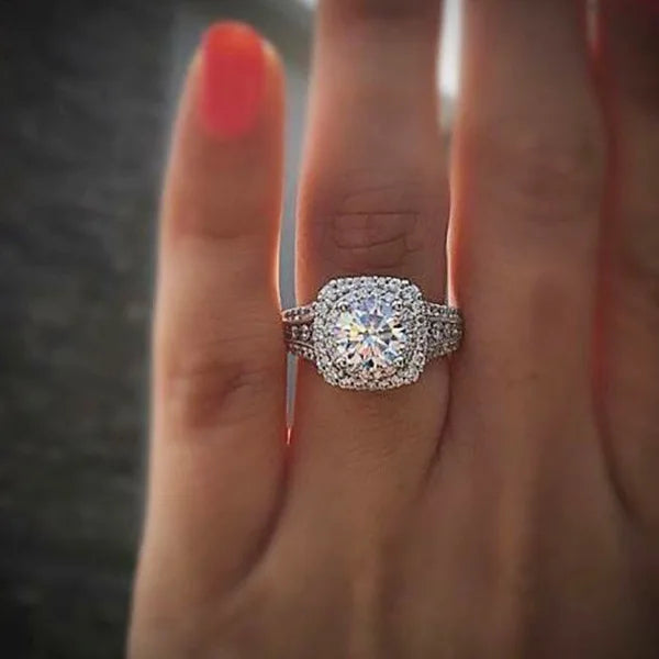 Silver color S925 Diamond Ring for Women Square Anillos Bizuteria Wedding diamant Gemstone White Topaz S925 Silver Jewelry Ring