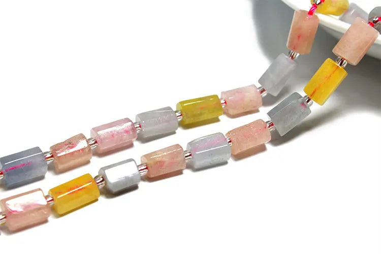 Natural Tourmaline Apatite Emerald Agates Amethysts Jades Cylinder Stone Spacer Beads for Jewelry Making DIY Bracelet 7.5inch