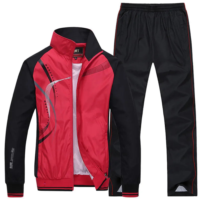 Men's Sportswear Set Spring Autumn Print Tracksuit Men 2 Piece Sets Jacket+Pant Sweatsuit Casual Sporting Outerwear Clothing