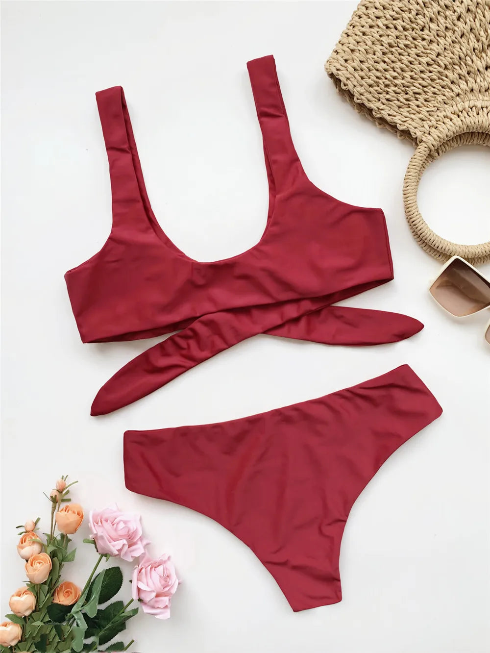Sexy Front Knotted Bikinis Female Swimsuit High Waist Bikini Women Swimwear Two-pieces Bikini Set Bather Bathing Suit Swim Lady