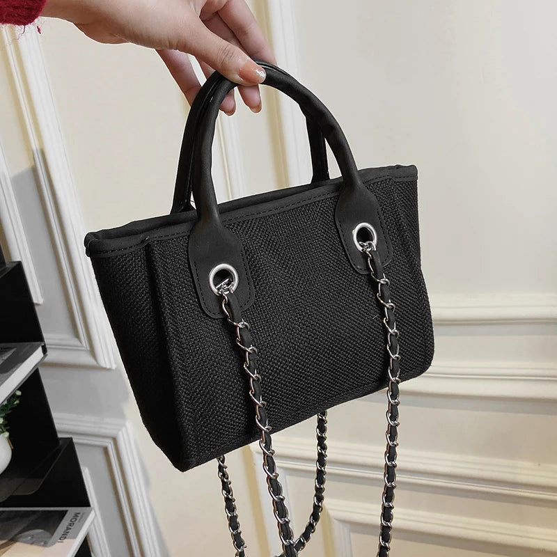Women Tote Bag Fashion Canvas Large Capacity Handbag Casual Chains Shoulder Bags Ladies Big Messenger Bag Shopping Bag