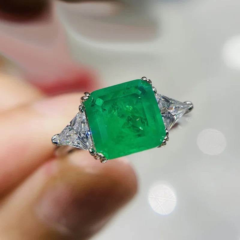 925 Sterling Silver Paraiba Emerald Tourmaline Gemstone Rings For Women Engagement Party Fashion Wedding Jewelry 9*9mm
