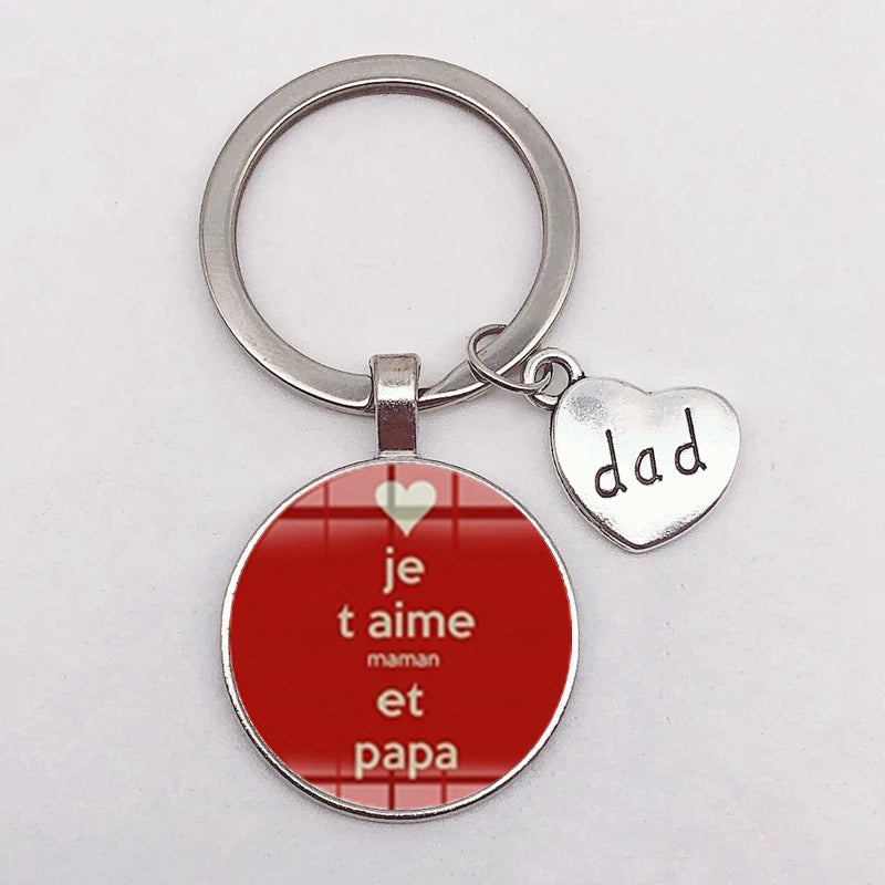 I Love Dad Keychain My Dad Is A Super Hero Pendant Glass Key Ring Father's Day Best Gift