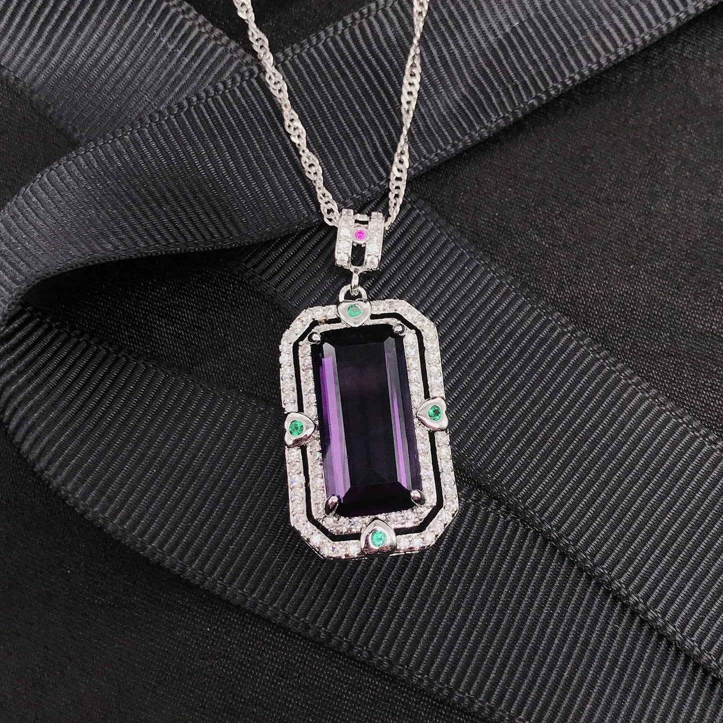 Luxury Brazil Yellow/Purple Simulated Tourmaline Pendant Necklaces Women's Elegant Amethyst Rectangular Necklace For Women