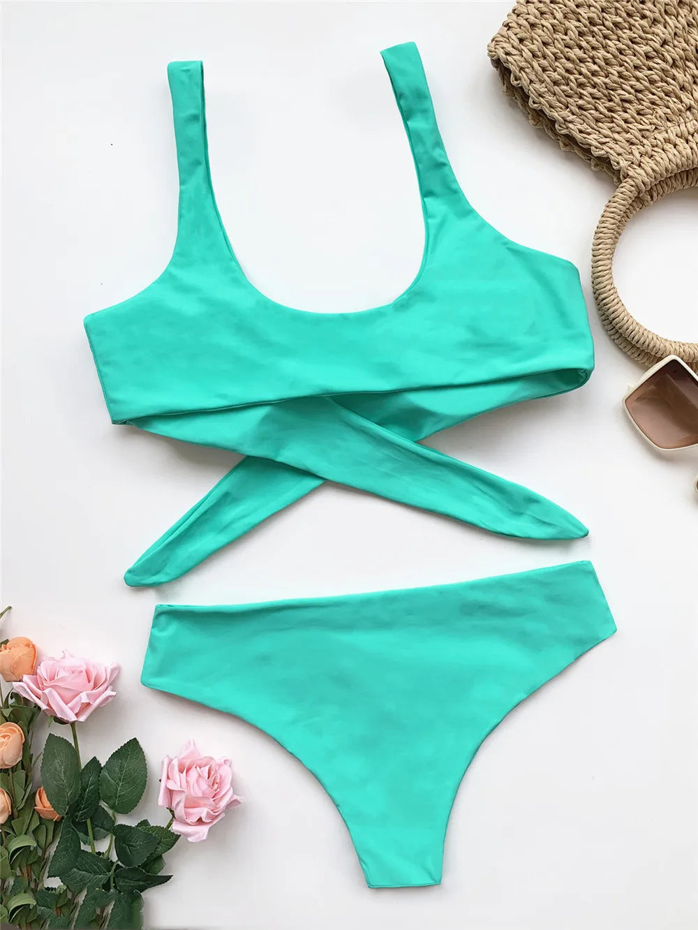 Sexy Front Knotted Bikinis Female Swimsuit High Waist Bikini Women Swimwear Two-pieces Bikini Set Bather Bathing Suit Swim Lady