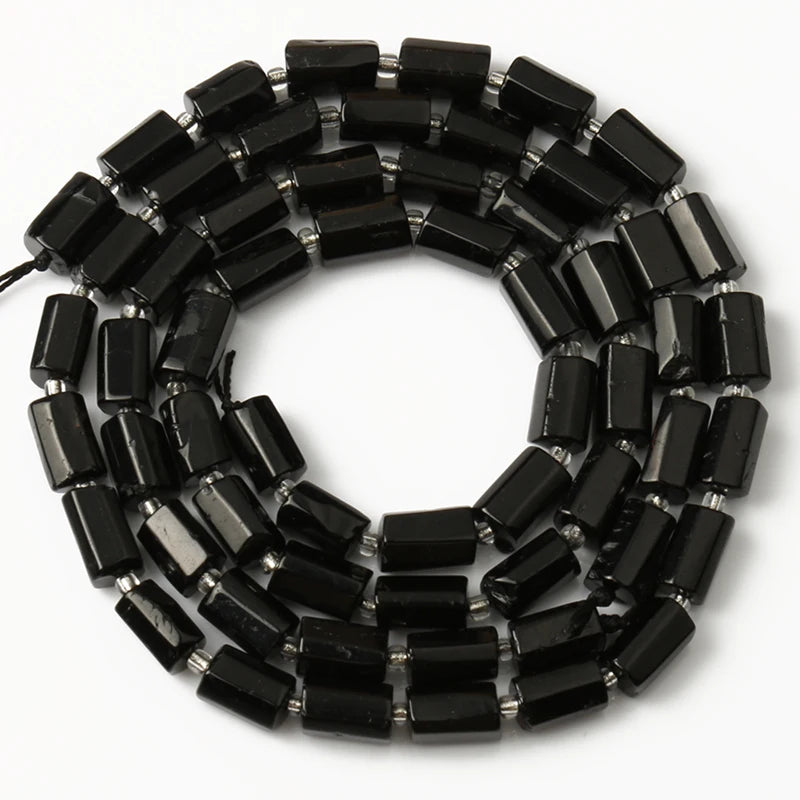Natural Stone Bead Black Tourmaline Cylinder Shape Loose Spacer Beads for Jewelry Making DIY Bracelet Necklace Accessories 7.5''