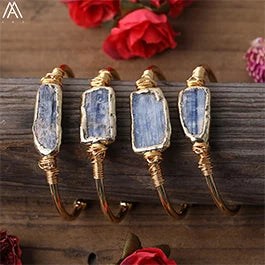 Natural Blue Kyanite Stone Open Bangle For Women High Quality Handmade Birthday Wedding Jewelry Gifts