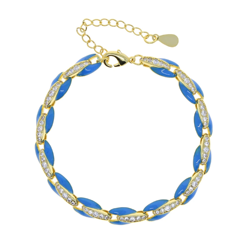 Top Quality Trendy Women Lady Jewelry Gold Color Fluorescent 7 Neon Enamel Rainbow Bead Chain Bracelet