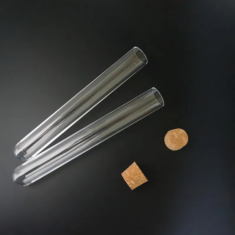 5pcs/lot 20x150mm Transparent Plastic Round Bottom Test Tubes With Cork Stopper For School/Laboratory