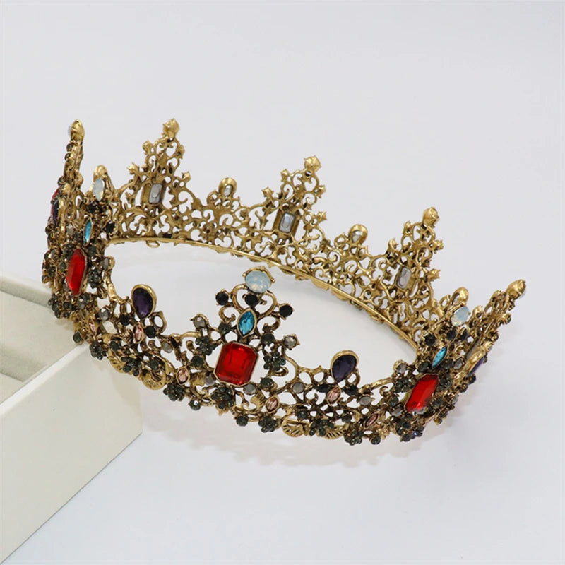 Vintage Baroque Tiara Crown Bride Crystal Queen King Crown Wedding Hair Jewelry Accessories Women Men Pageant Prom Headpiece