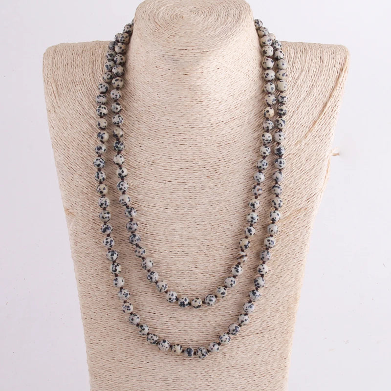 New Bohemian Jewelry long Knotted Halsband 8mm 125-128cm Double wrap Natural Stone Necklace