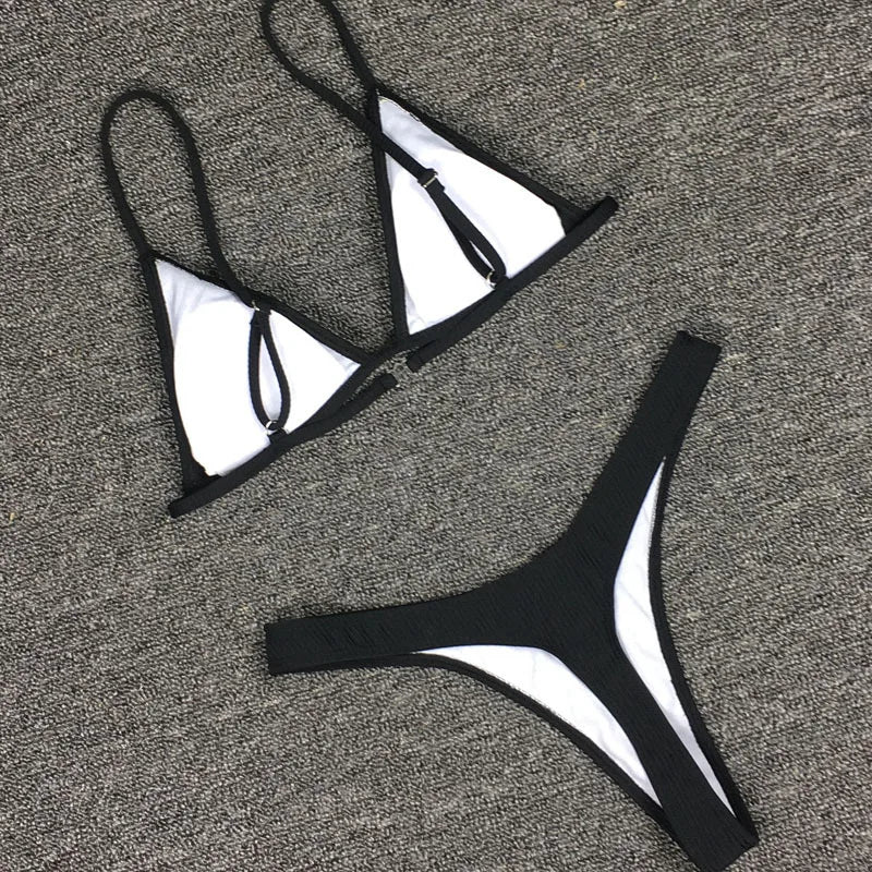 Bandeau Tanga Bikinis Ribbed Bikini 2025 Sexy High Cut Bikini Set Brazilian Swimsuit Thong Swimwear Women Girls Swimming Suit