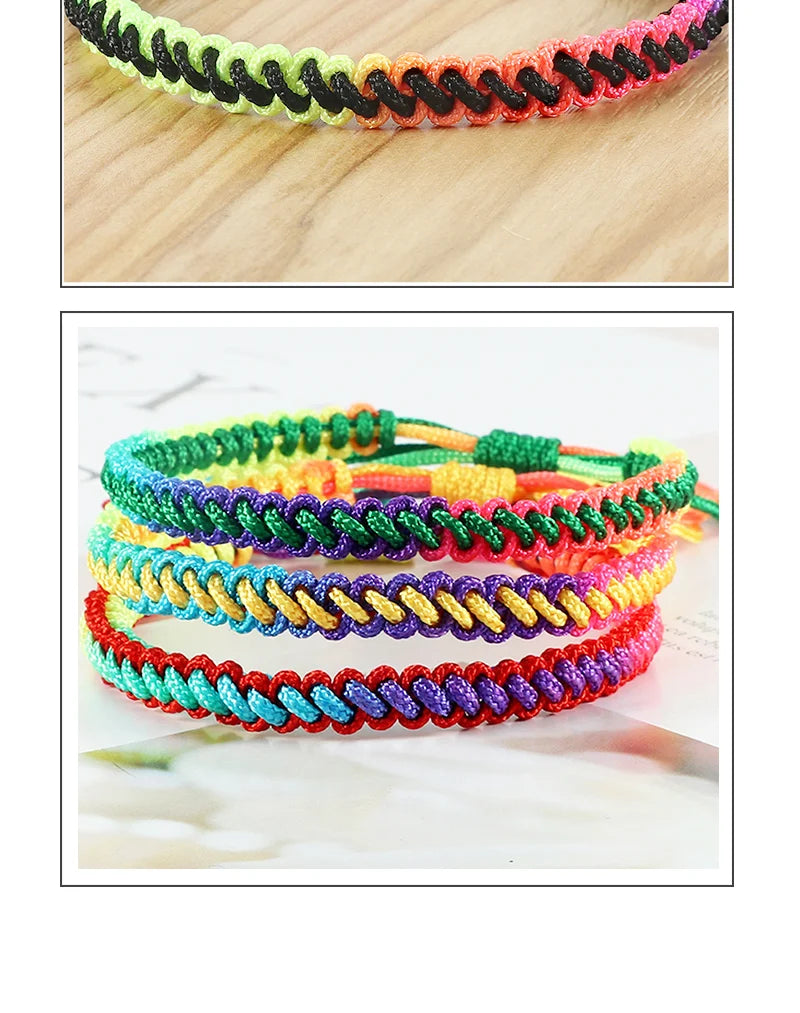 Lucky Colorful Rainbow Knots Braided Bracelet For Women Men Couple Handmade Adjustable Prayer Nylon Rope Bangles Travel Gift