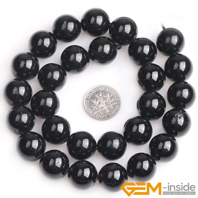 Natural Stone Black Tourmaline Round Loose Beads Strand 15 Inch DIY Bracelet Necklace Jewelry Making