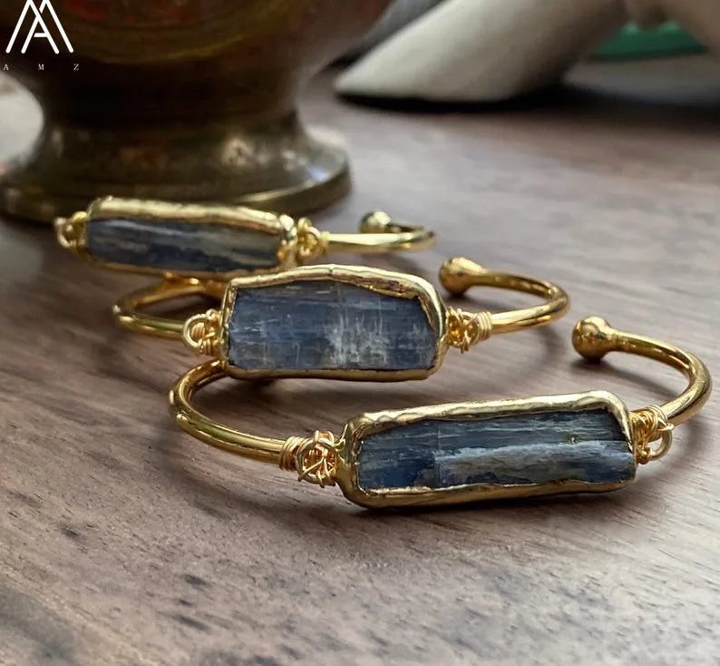 Natural Blue Kyanite Stone Open Bangle For Women High Quality Handmade Birthday Wedding Jewelry Gifts