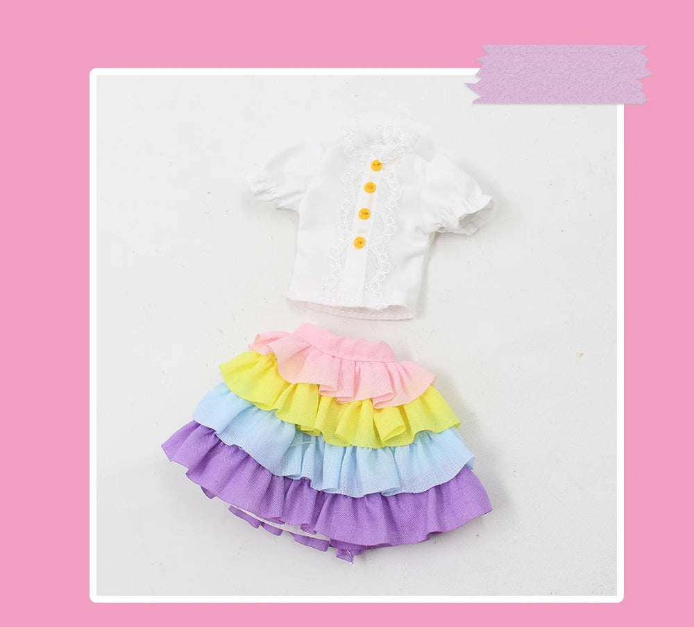 ICY DBS Blyth doll Clothes Christmas Gift toy rainbow dress white shirt white skirt anime outfits