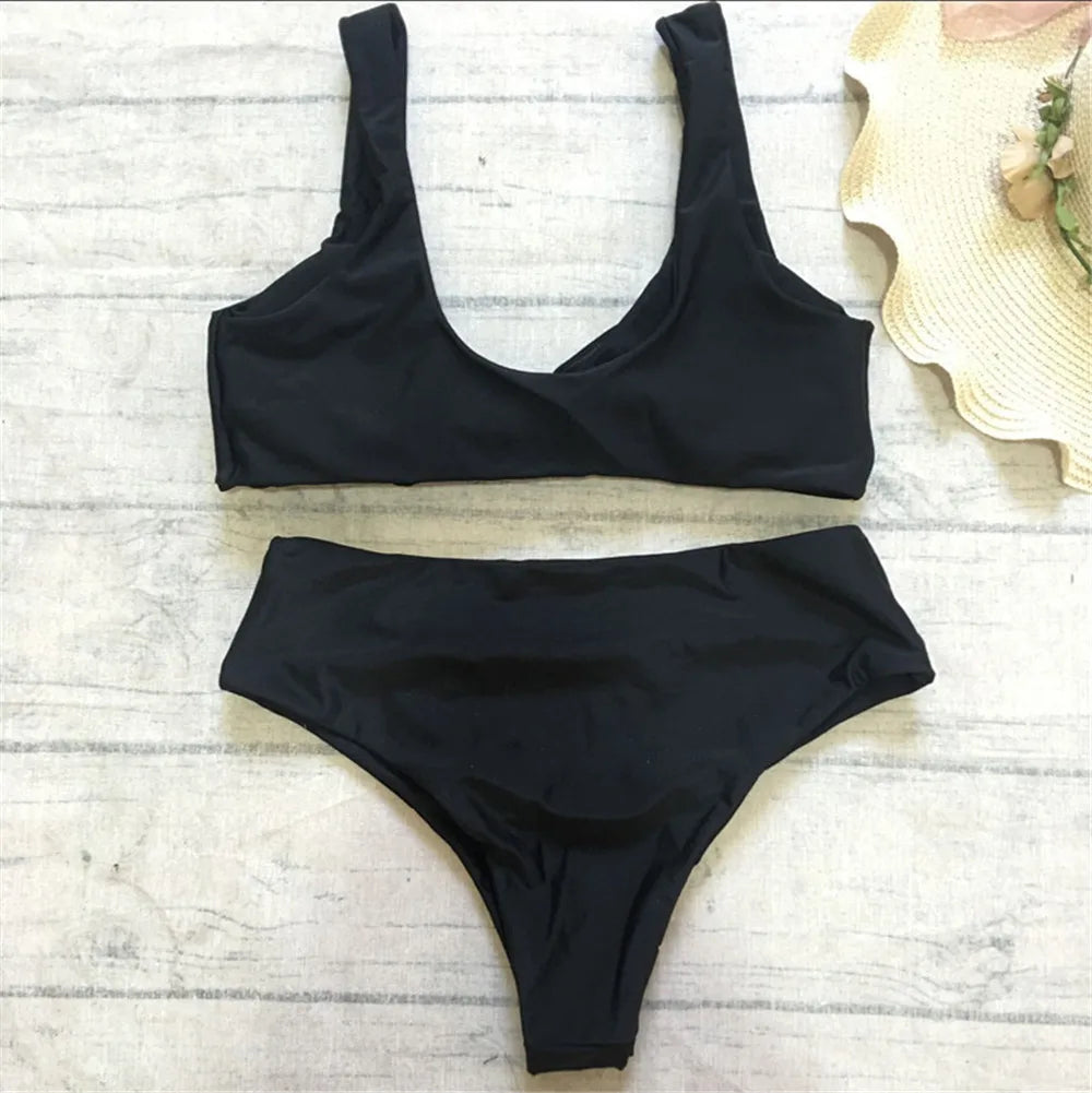 Sexy Front Knotted Bikinis Female Swimsuit High Waist Bikini Women Swimwear Two-pieces Bikini Set Bather Bathing Suit Swim Lady