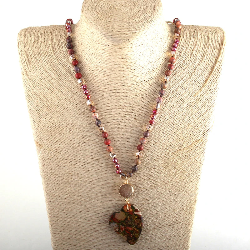 Fashion Bohemian Jewelry Boho Gift Natural Stones With Druzy Links Heart Stone Pendant Necklaces For Women