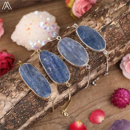 Natural Blue Kyanite Stone Open Bangle For Women High Quality Handmade Birthday Wedding Jewelry Gifts