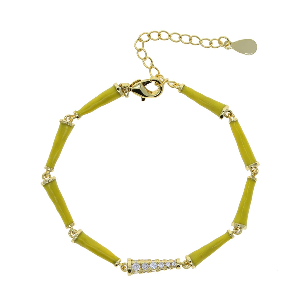 Rainbow Neon Enamel Beaded Link Chain Colorful Gold Color Women Girl New Bracelet