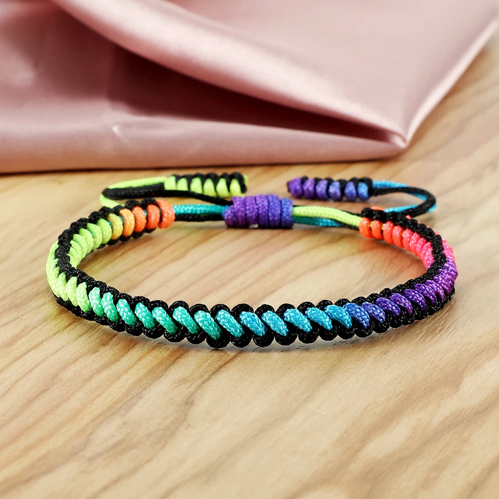 Lucky Colorful Rainbow Knots Braided Bracelet For Women Men Couple Handmade Adjustable Prayer Nylon Rope Bangles Travel Gift