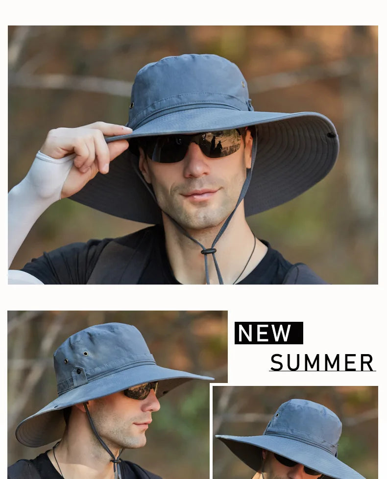 K194 Four Seasons Men's Panama Bucket Basin Sun Hat Sun Protection Hat Big Brim Fashion Outdoor