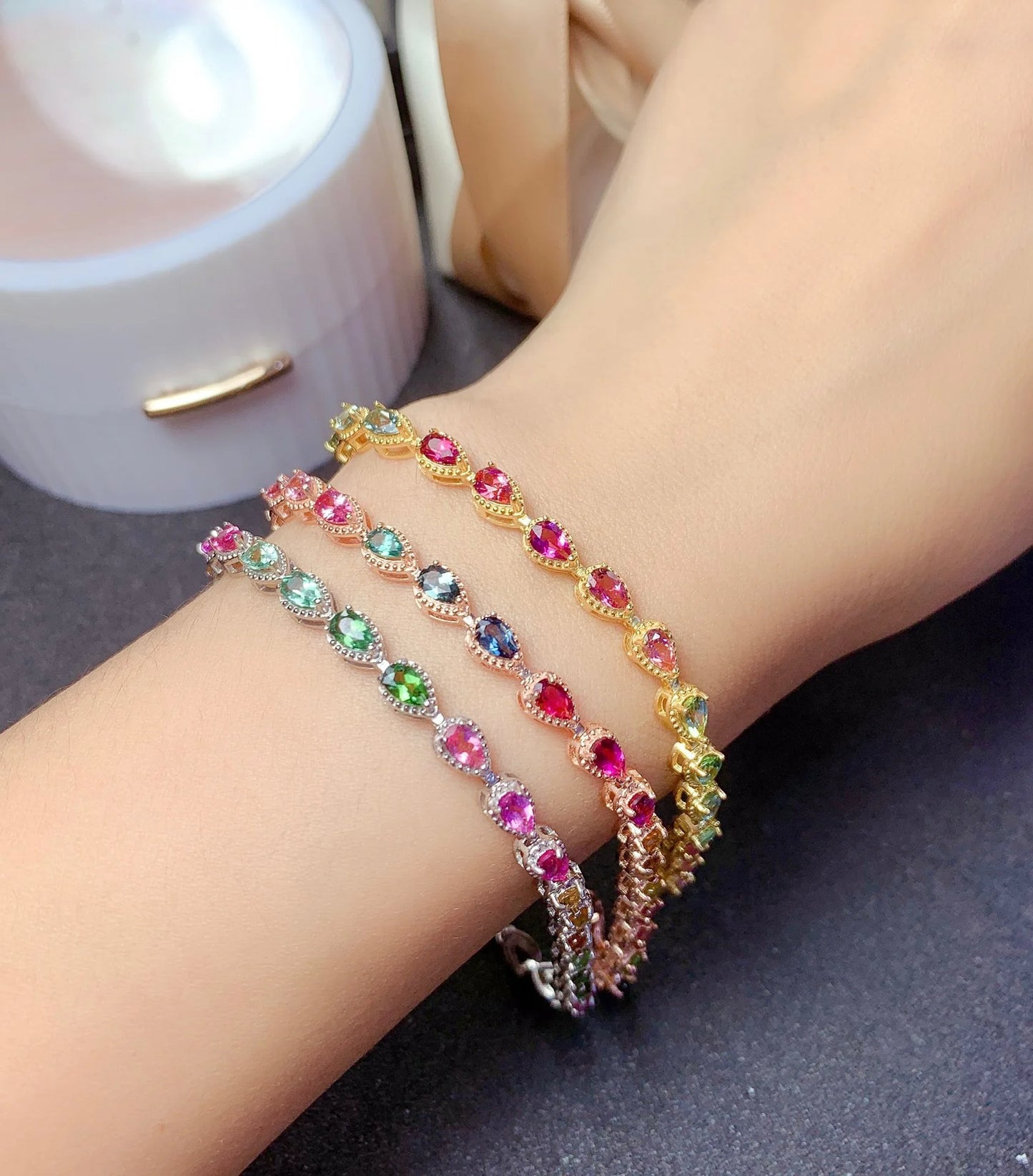 Exquisite Rainbow Tourmaline Bracelets 19cm Chain Rhinestone Slimming Bracelet Women Crystal Healing Bracelet Jewelry Gifts