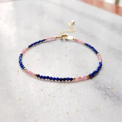 Lii Ji Multi Color Bracelet Natural Stone Lapis lazuli Peridot Labradorite Pink Tourmaline Dyed Turquoise Bracelet 1pcs