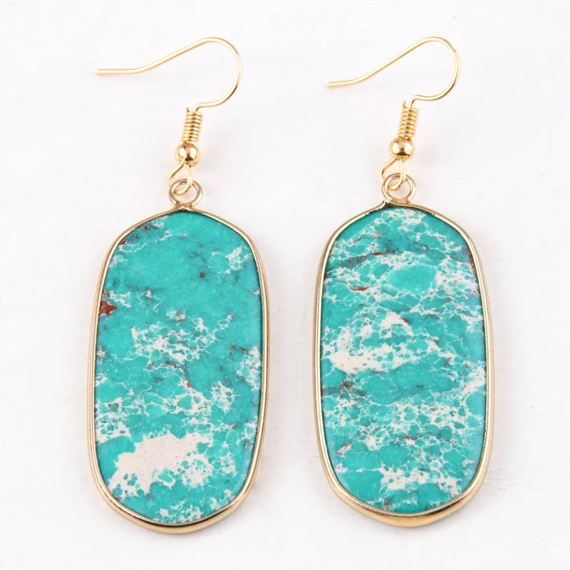 Hot Fashion Rectangle Natural Stone Earring Gary and Pink Women Drop Earrings