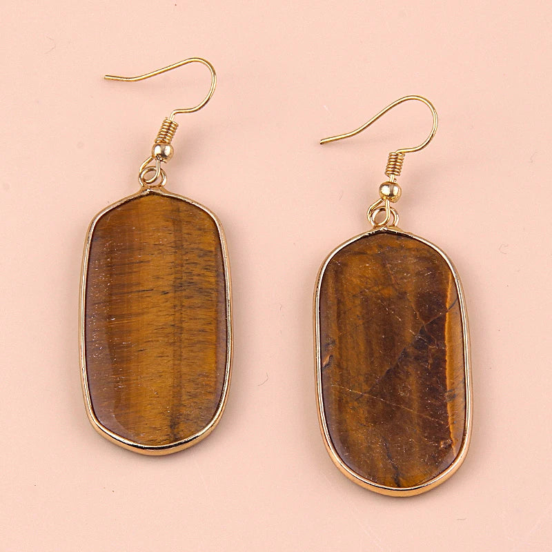 Hot Fashion Rectangle Natural Stone Earring Gary and Pink Women Drop Earrings