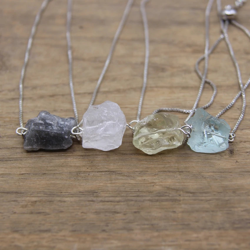 Raw Crystal Quartz Amazonite Citrines Tourmaline Stone Nugget Beads Silvery Chains Adjustable Bracelet Women Jewelry QC2003