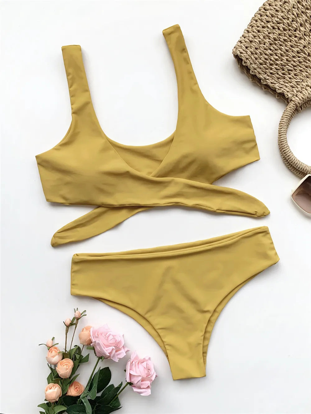 Sexy Front Knotted Bikinis Female Swimsuit High Waist Bikini Women Swimwear Two-pieces Bikini Set Bather Bathing Suit Swim Lady
