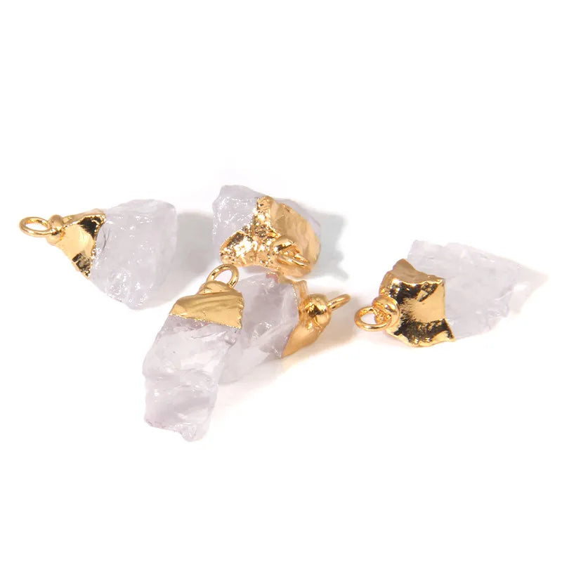 2PCS Mini Raw Stone Pendant Rough Fluorite Amethysts Tourmaline Reiki Stone Charms For Jewelry Making Handmade DIY Accessories