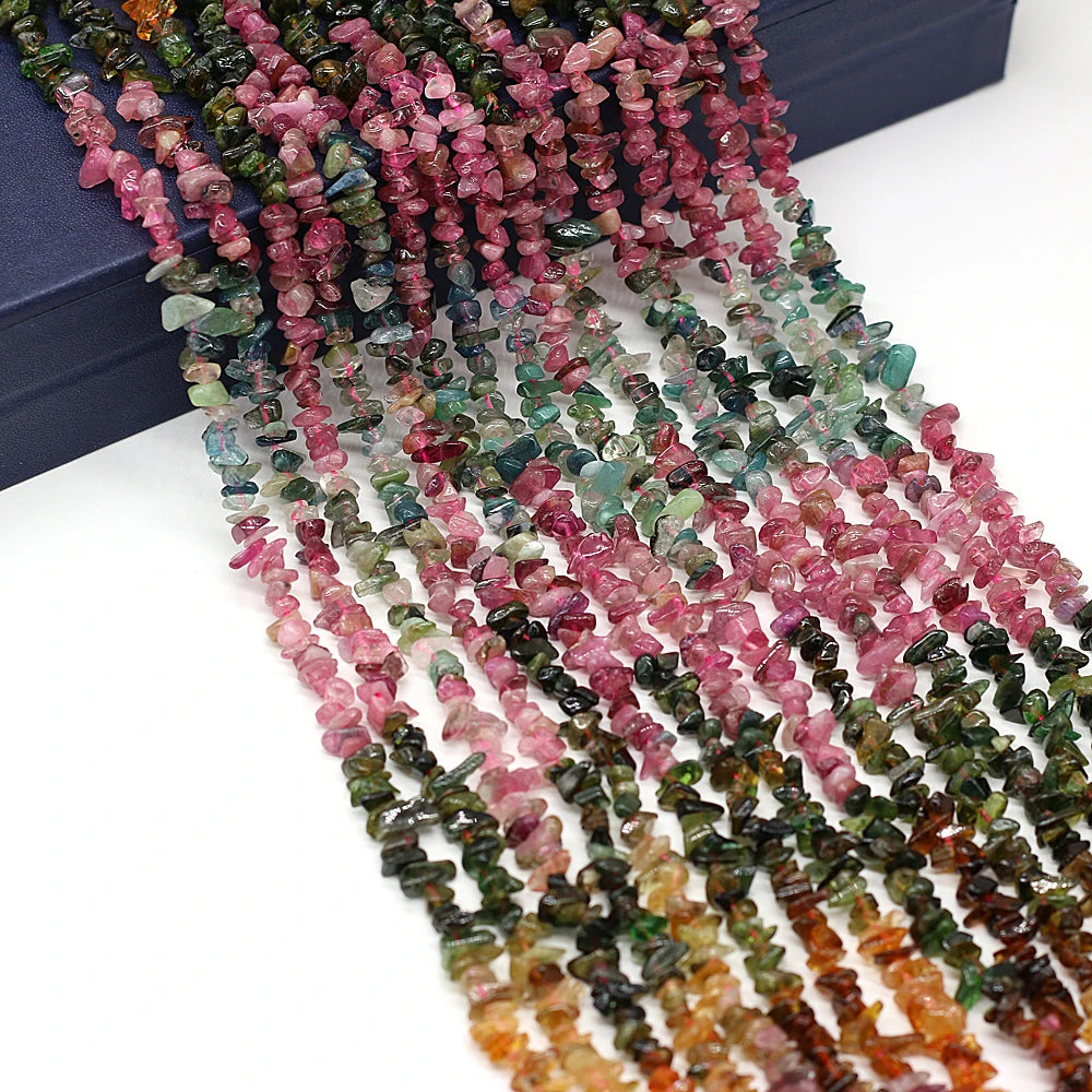 Multicolor Natural Watermelon Rainbow Tourmaline Stone Beads Irregular Gravel Chip Loose Beads DIY Bracelet Jewelry Making 15''