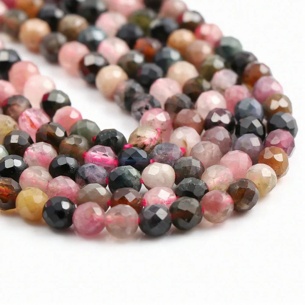 Small Beads Natural Stone Beads Tourmaline Sapphir 2,3,4,5mm Section Loose Beads for Jewelry Making Necklace DIY Bracelet (38cm)