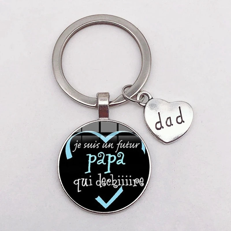 I Love Dad Keychain My Dad Is A Super Hero Pendant Glass Key Ring Father's Day Best Gift