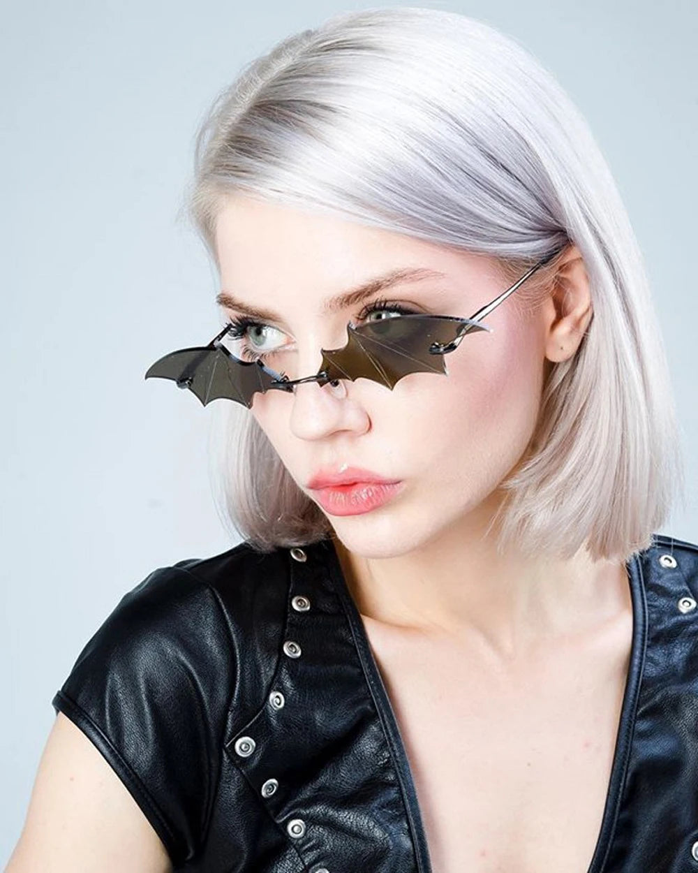 Fashion Rimless Men Sunglasses Women Trendy Bat Shaped Sun Glasses Female Male Vintage Black Mirror Shades Metal Oculos De Sol