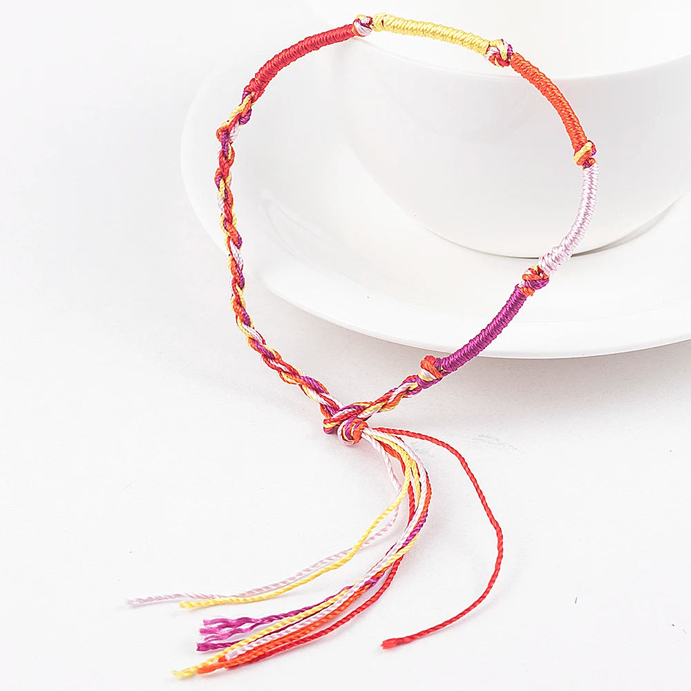 10 Pcs /Set New Rainbow Color Mix Braid Friendship Bracelets for Women Jewelry Gift DIY Handmade Rope Bangles Random Color