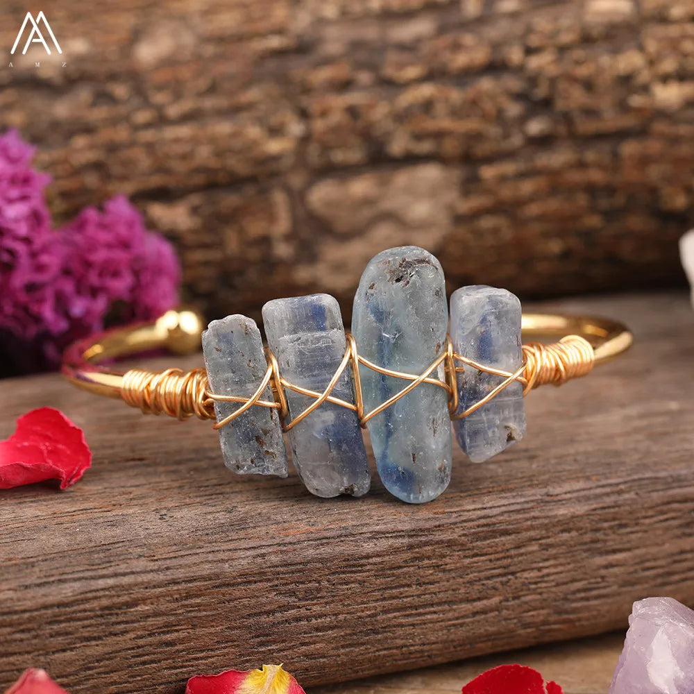 Natural Blue Kyanite Stone Open Bangle For Women High Quality Handmade Birthday Wedding Jewelry Gifts