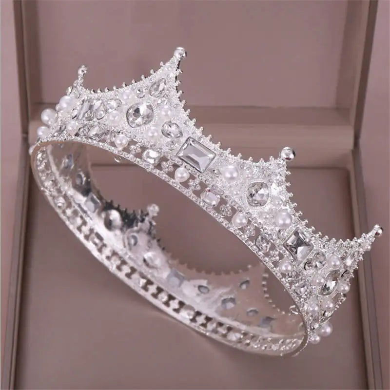 Vintage Baroque Tiara Crown Bride Crystal Queen King Crown Wedding Hair Jewelry Accessories Women Men Pageant Prom Headpiece