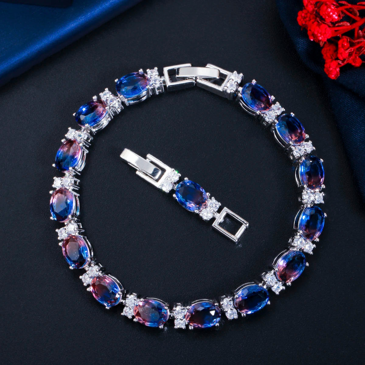 ThreeGraces Brilliant Multi Rainbow Cubic Zirconia Silver Color Wedding Colorful Bracelets for Women Fashion Party Jewelry BR147