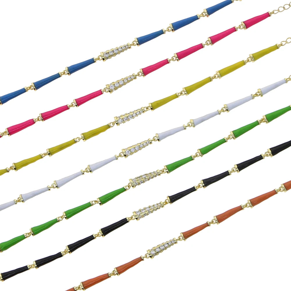 Rainbow Neon Enamel Beaded Link Chain Colorful Gold Color Women Girl New Bracelet