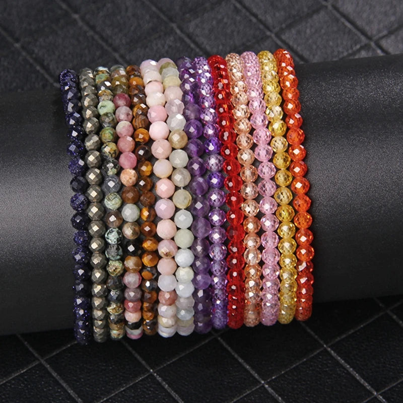 4MM Natural Stone Tourmaline Bracelets For Women Men Crystal Faceted Beaded Bracelet Healing Reiki Handmade Exquisite Jewelry
