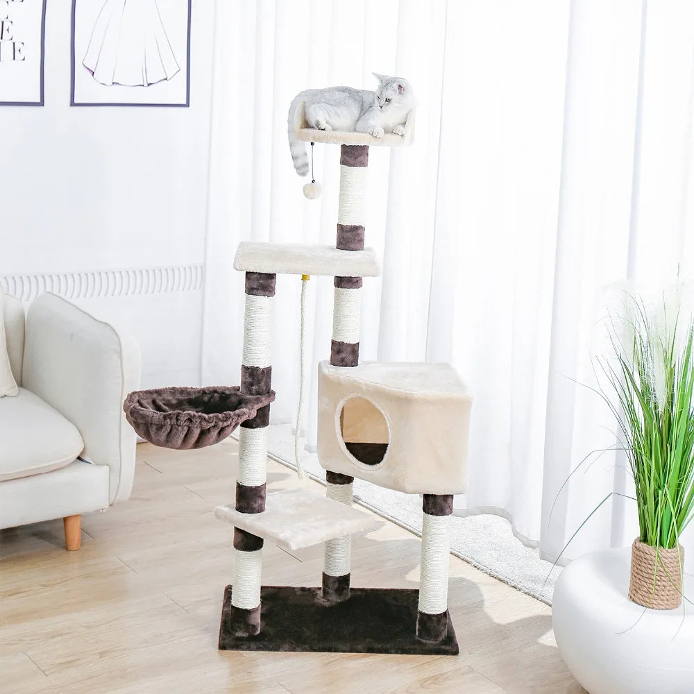 Pet Cat Tree House Condo Perch Entertainment Playground Stable Furniture for Kitten Multi-Level Tower for Large Cat Cozy Hommock